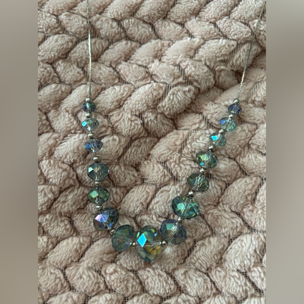 Iridescent Crystal Bead Necklace - Blue-Green